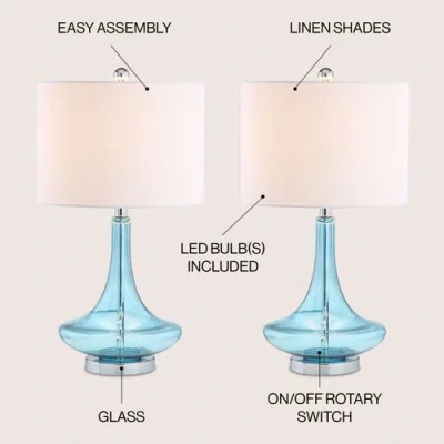 Jonathan Y Cecile 25.5" Glass Teardrop Led Table Lamp In Aqua