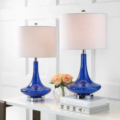 Jonathan Y Cecile 25.5" Glass Teardrop Led Table Lamp In Cobalt Blue