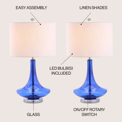 Jonathan Y Cecile 25.5" Glass Teardrop Led Table Lamp In Cobalt Blue