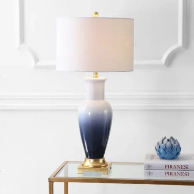 Jonathan Y Dip Dye 31.5" Ceramic Led Table Lamp In White/navy