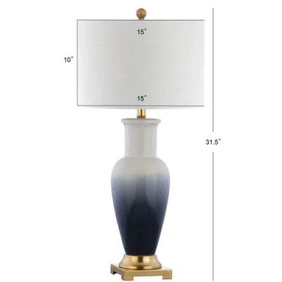 Jonathan Y Dip Dye 31.5" Ceramic Led Table Lamp In White/navy