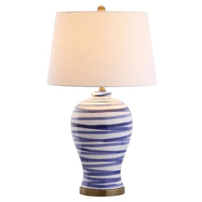 Jonathan Y Joelie 29" Ceramic Led Table Lamp In Blue/white