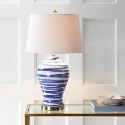 Jonathan Y Joelie 29" Ceramic Led Table Lamp In Blue/white