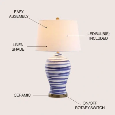 Jonathan Y Joelie 29" Ceramic Led Table Lamp In Blue/white