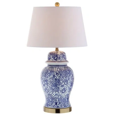 Jonathan Y Ellis 29.5" Ceramic Led Table Lamp, Blue/white In Blue/white