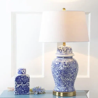 Jonathan Y Ellis 29.5" Ceramic Led Table Lamp, Blue/white In Blue/white