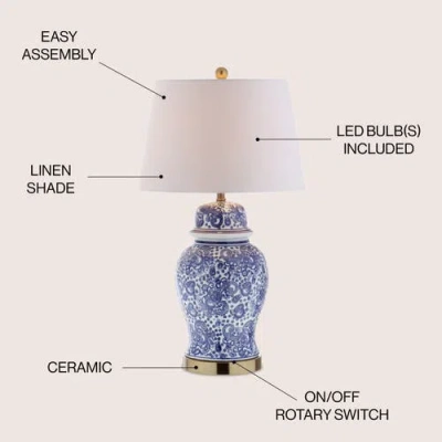 Jonathan Y Ellis 29.5" Ceramic Led Table Lamp, Blue/white In Blue/white