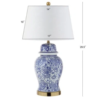 Jonathan Y Ellis 29.5" Ceramic Led Table Lamp, Blue/white In Blue/white