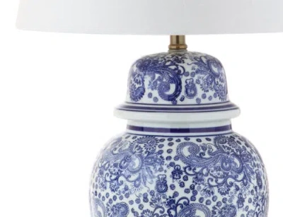 Jonathan Y Ellis 29.5" Ceramic Led Table Lamp, Blue/white In Blue/white