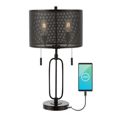 Jonathan Y Hank 27" 2-light Industrial Farmhouse Iron Led Table Lamp With Usb Charging Port, Oil Rub In Oil Rubbed Bronze