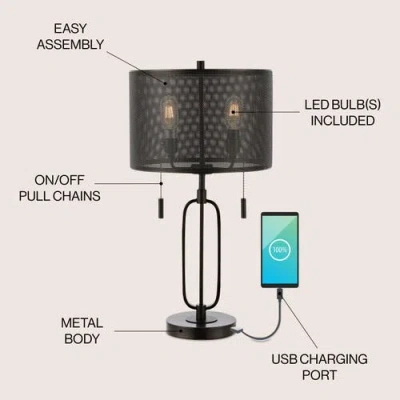 Jonathan Y Hank 27" 2-light Industrial Farmhouse Iron Led Table Lamp With Usb Charging Port, Oil Rub In Oil Rubbed Bronze