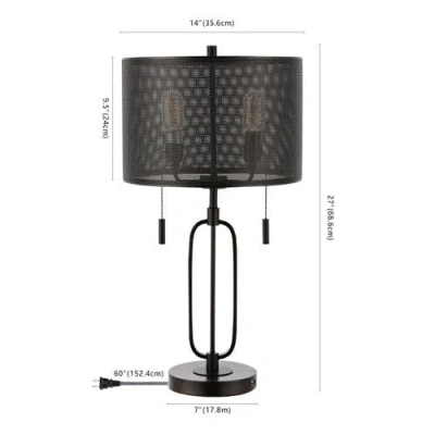 Jonathan Y Hank 27" 2-light Industrial Farmhouse Iron Led Table Lamp With Usb Charging Port, Oil Rub In Oil Rubbed Bronze
