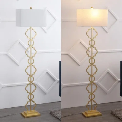 Jonathan Y Selina Iron Ogee Trellis Modern Led Floor Lamp In Gold Painting