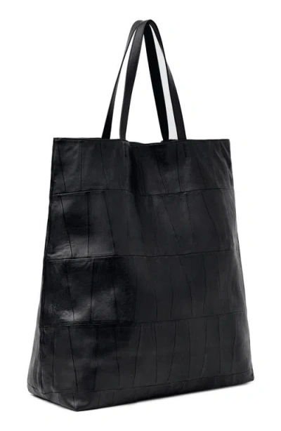 Mango Patchwork Leather Shopper Bag In Black
