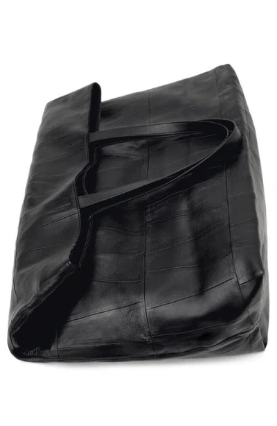 Mango Patchwork Leather Shopper Bag In Black