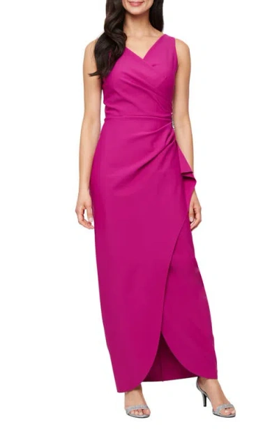 Alex Evenings Embellished Side Drape Column Formal Gown In Pink