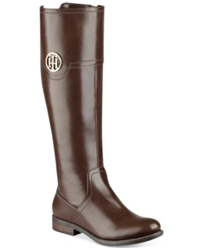 Tommy Hilfiger Ilia2 Wide Calf Riding Boots, Created For Macy's Women's Shoes In Dark Brown