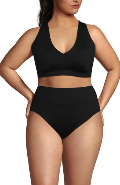 Lands' End Plus Size V-neck Tankini And High Waisted Bottom Swimsuit Set In Black