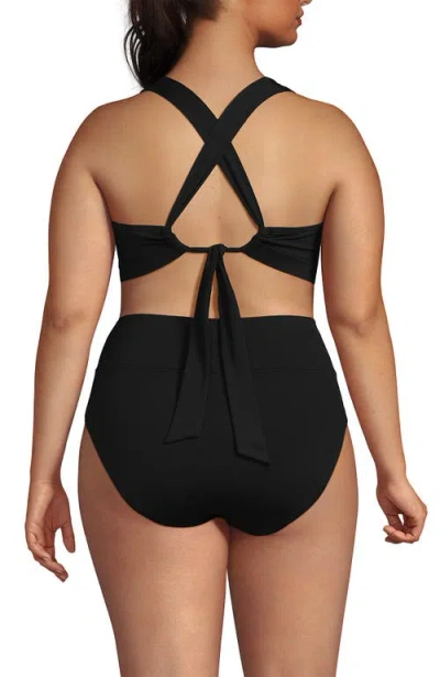 Lands' End Plus Size V-neck Tankini And High Waisted Bottom Swimsuit Set In Black