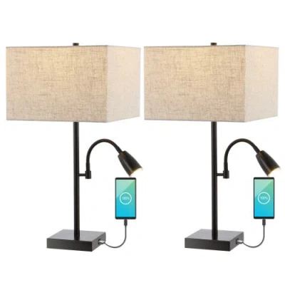 Jonathan Y Austin 25.5" 2-light Farmhouse Industrial Iron Led Table Lamp With Usb Charging Port And In Oil Rubbed Bronze