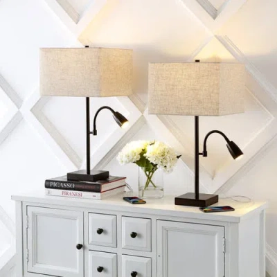 Jonathan Y Austin 25.5" 2-light Farmhouse Industrial Iron Led Table Lamp With Usb Charging Port And In Oil Rubbed Bronze