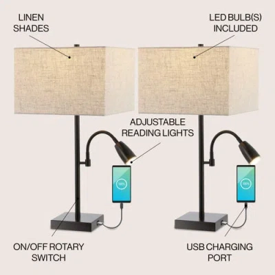 Jonathan Y Austin 25.5" 2-light Farmhouse Industrial Iron Led Table Lamp With Usb Charging Port And In Oil Rubbed Bronze