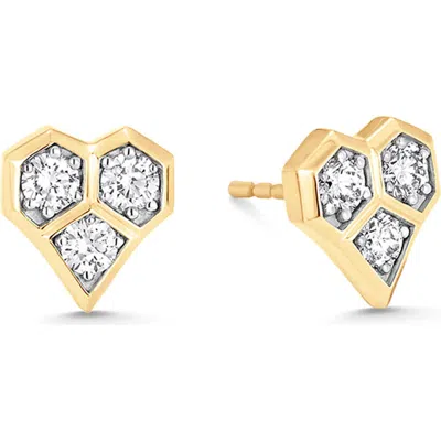 Sara Weinstock 18k Yellow Gold Diamond Honey Comb Heart Stud Earrings In Yellow Gold