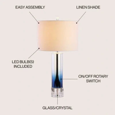 Jonathan Y Designs 27in Edward Glass & Crystal Led Table Lamp In Blue