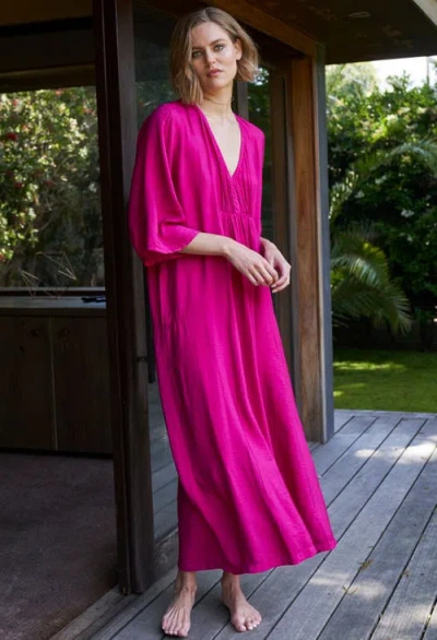 Ocean + Main Ocean+main Cupro Rouched Front Caftan In Pink