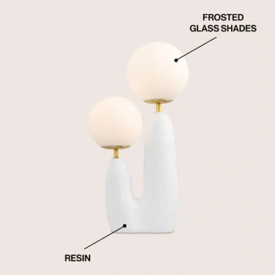 Jonathan Y Oda 17.75" 2-light Modern Bohemian Resin/iron/frosted Glass Danish Cactus Led Table Lamp In White/brass Gold