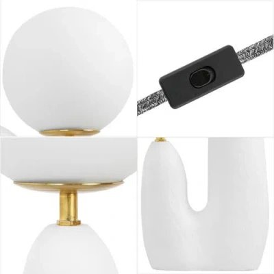 Jonathan Y Oda 17.75" 2-light Modern Bohemian Resin/iron/frosted Glass Danish Cactus Led Table Lamp In White/brass Gold