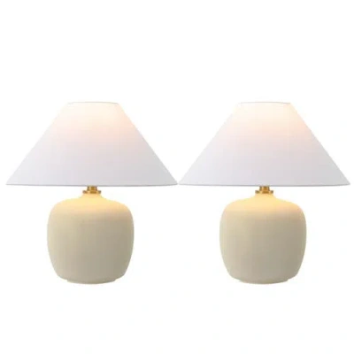 Jonathan Y Delphi 18.25" Minimalist Scandinavian Resin/iron Led Table Lamp In Matte Cream