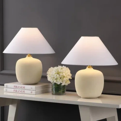 Jonathan Y Delphi 18.25" Minimalist Scandinavian Resin/iron Led Table Lamp In Matte Cream