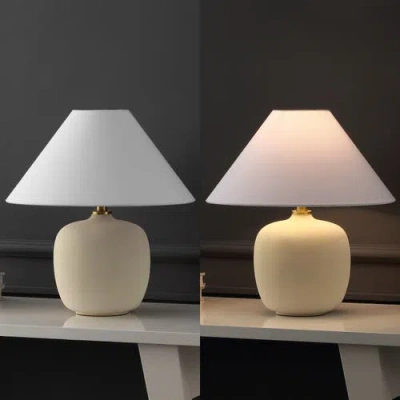 Jonathan Y Delphi 18.25" Minimalist Scandinavian Resin/iron Led Table Lamp In Matte Cream