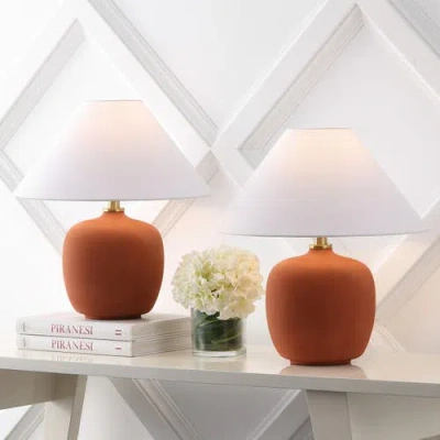 Jonathan Y Delphi 18.25" Minimalist Scandinavian Resin/iron Led Table Lamp In Matte Wine Red