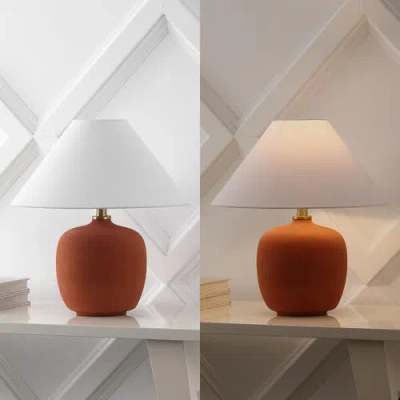 Jonathan Y Delphi 18.25" Minimalist Scandinavian Resin/iron Led Table Lamp In Matte Wine Red