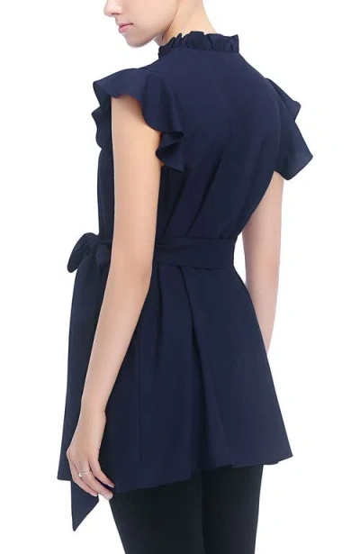 Kimi & Kai Karlena Flutter Sleeve Belted Maternity Top In Navy