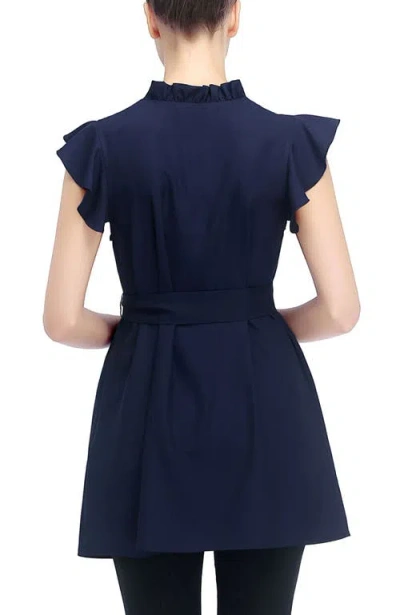 Kimi & Kai Karlena Flutter Sleeve Belted Maternity Top In Navy