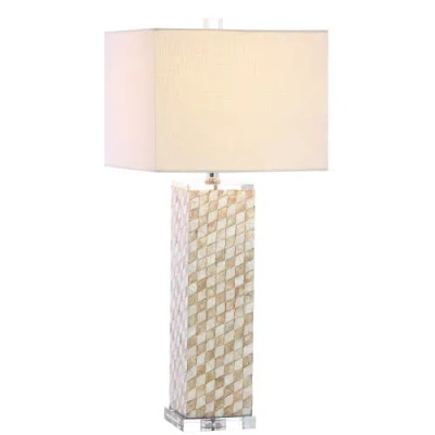 Jonathan Y Daniel 30.5" Seashell/crystal Led Table Lamp, Cream In Cream
