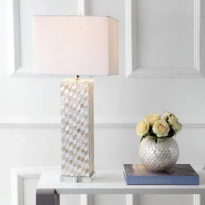 Jonathan Y Daniel 30.5" Seashell/crystal Led Table Lamp, Cream In Cream