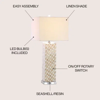 Jonathan Y Daniel 30.5" Seashell/crystal Led Table Lamp, Cream In Cream