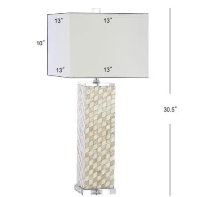 Jonathan Y Daniel 30.5" Seashell/crystal Led Table Lamp, Cream In Cream