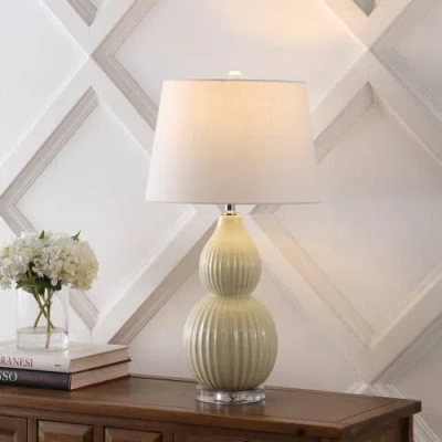 Jonathan Y Thatcher 28.25" Contemporary Transitional Ceramic Led Table Lamp In Light Olive