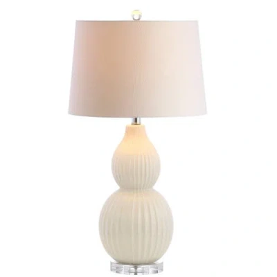 Jonathan Y Thatcher 28.25" Contemporary Transitional Ceramic Led Table Lamp In Cream