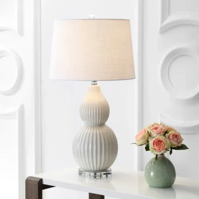 Jonathan Y Thatcher 28.25" Contemporary Transitional Ceramic Led Table Lamp In Cream
