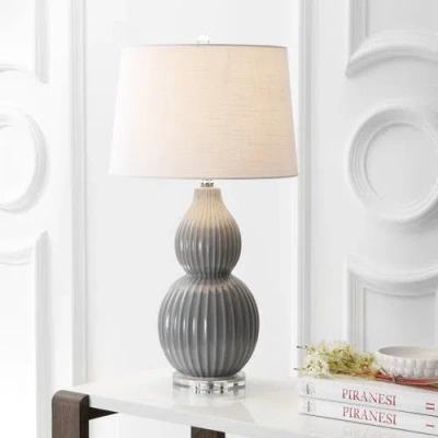 Jonathan Y Thatcher 28.25" Contemporary Transitional Ceramic Led Table Lamp In Gray
