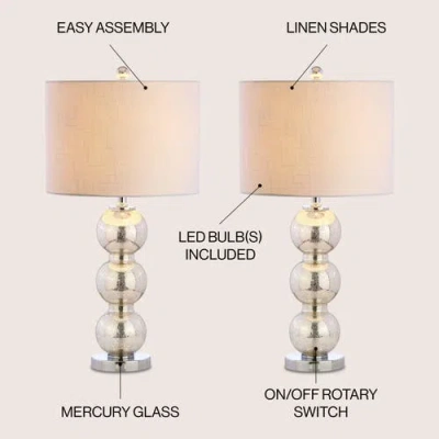 Jonathan Y Bella 27" Glass Triple-sphere Led Table Lamp In Mercury Silver