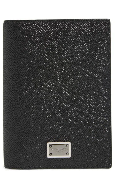 Dolce & Gabbana Logo Plaque Leather Passport Holder In Black