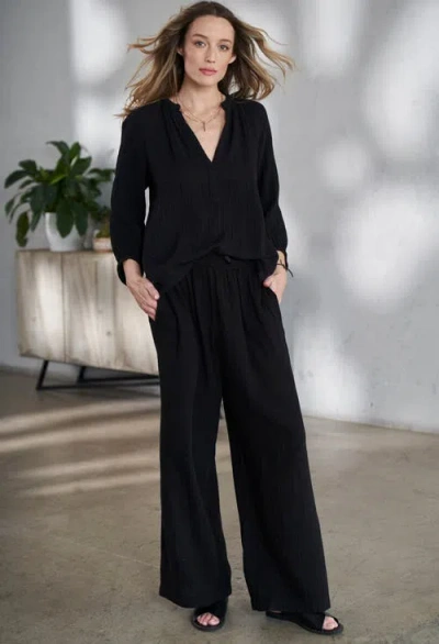 Ocean + Main Ocean+main Gauze Palazzo Pant In Black