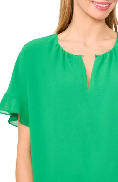 Cece Flutter Sleeve Georgette Top In Medium Green